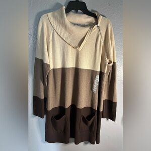 Eight Eight Eight women’s XL sweater/dress. Cowl neck Color block pockets Cotton